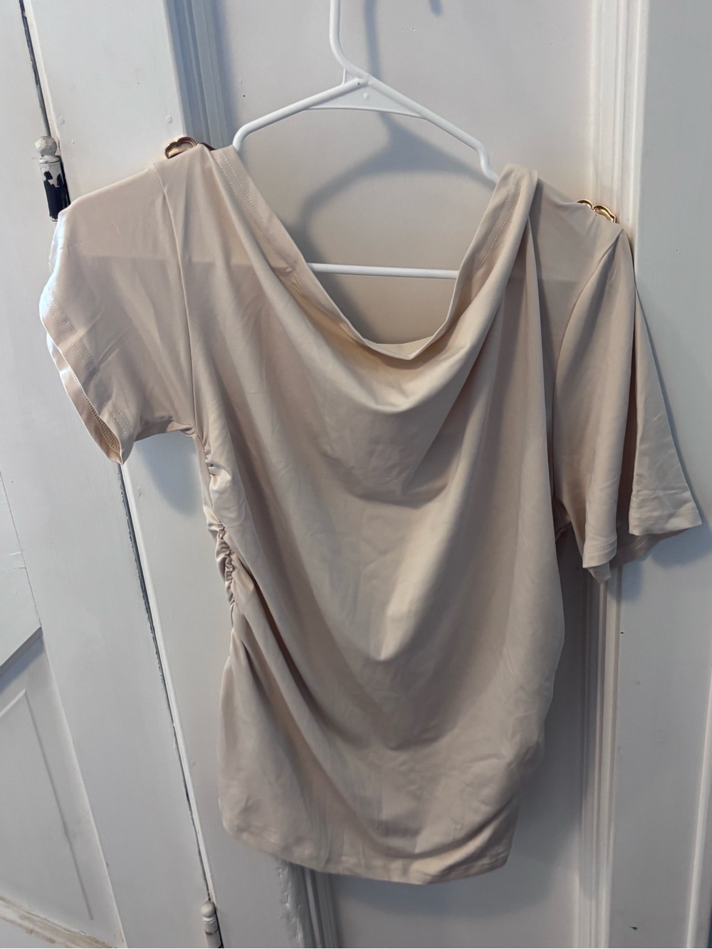 SHEIN Cream Drape Neck Top with Gold Rosette Details - Picture 2 of 5